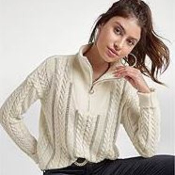 Cable Knit Quarter Zip Sweater - Cream (XS) - VENUS - Picture 2 of 9